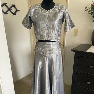 Silver embroidered Lehenga choli with Overlay Indian Wedding